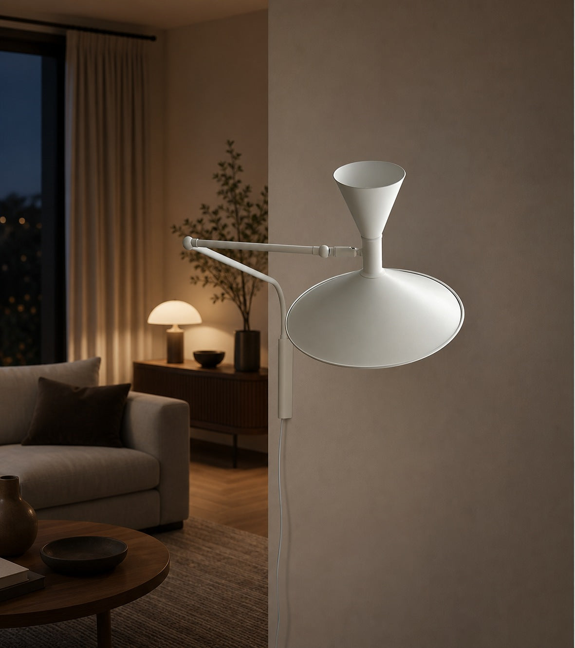 Ivoran Plug-In Swing Arm Wall Sconce - Metal Cone Adjustable Reading Light for Bedroom and Study