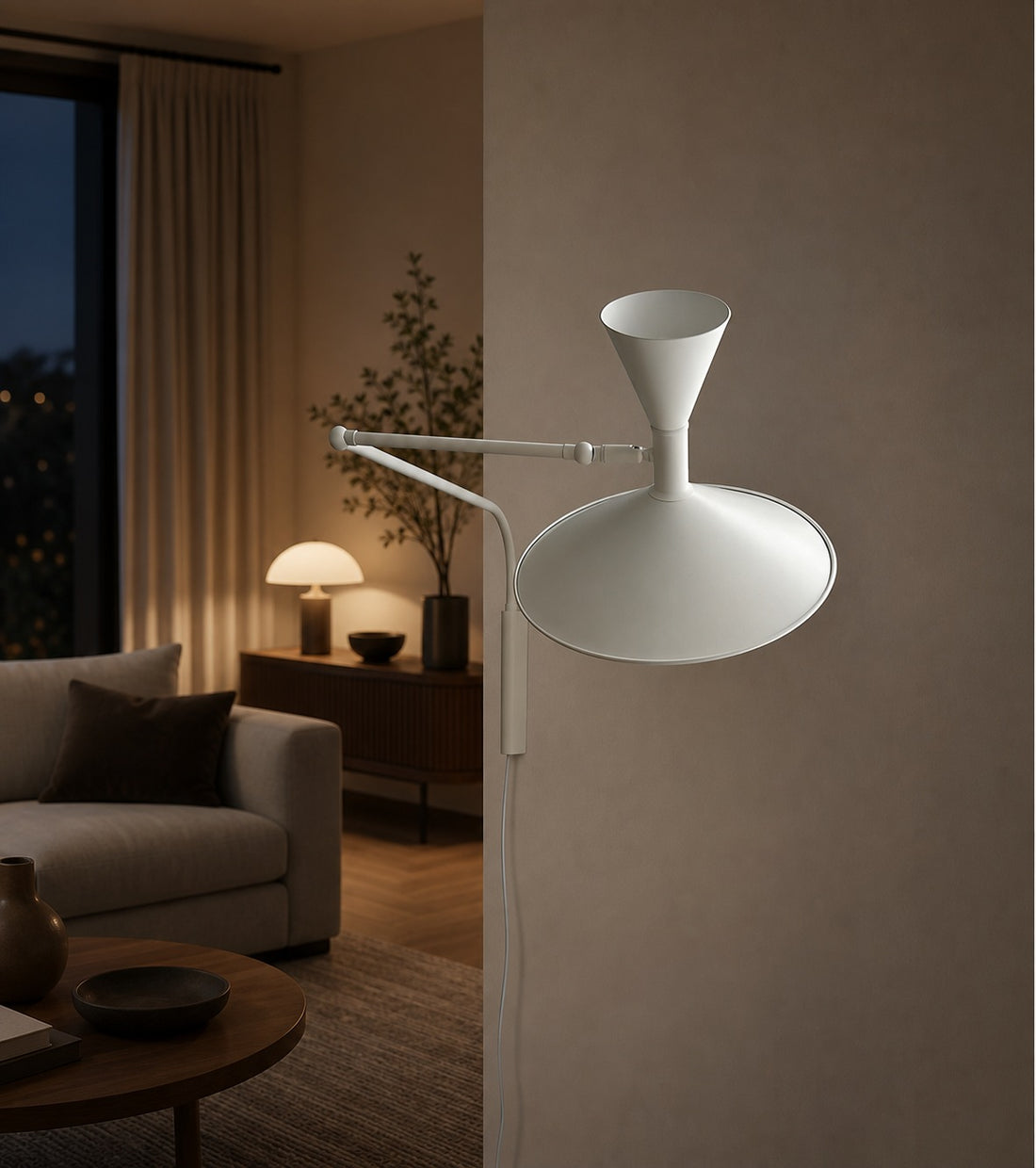 Ivoran Plug-In Swing Arm Wall Sconce - Metal Cone Adjustable Reading Light for Bedroom and Study