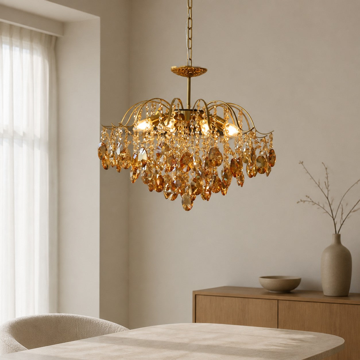 Vintage Sumptuous Teardrop Crystal Chandelier