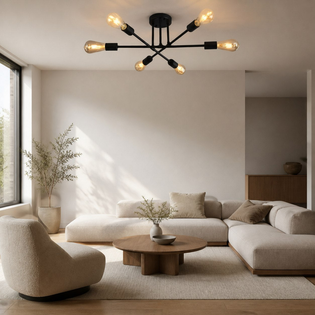 Nordivela Contemporary Semi‑Flush Ceiling Lamp - Sleek Metal Multi Arm Fixture for Home Interiors