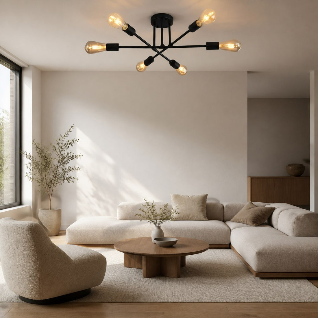 Nordivela Contemporary Semi‑Flush Ceiling Lamp - Sleek Metal Multi Arm Fixture for Home Interiors