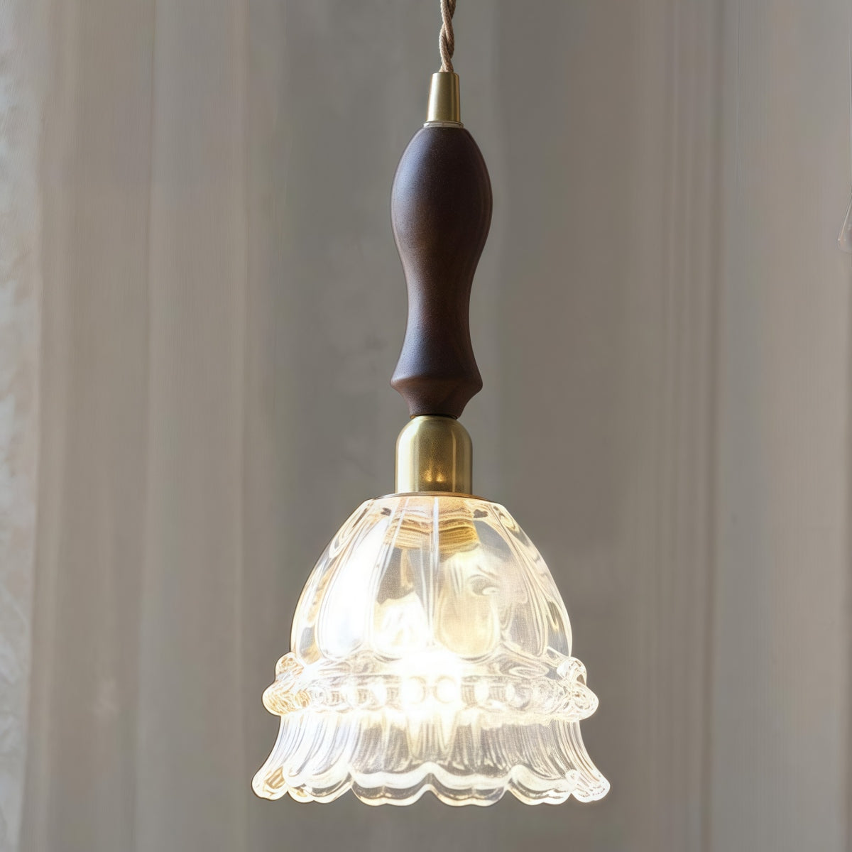 Jellyfish Flower Glass Pendant Light – Walnut & Antique Brass Style
