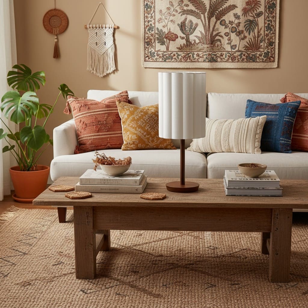 Linbron Modern Fabric Shade Table Lamp with Wood Base – Soft Ambient Lighting for Bedroom or Living Room