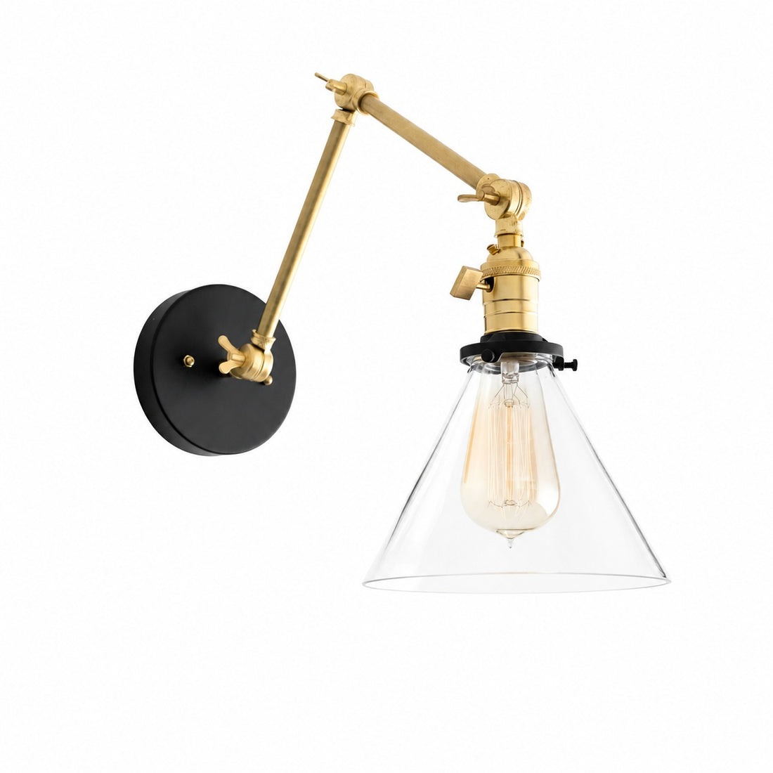 Conique Metal Industrial Wall Sconce with Adjustable Arm - Vintage Glass Cone Shade