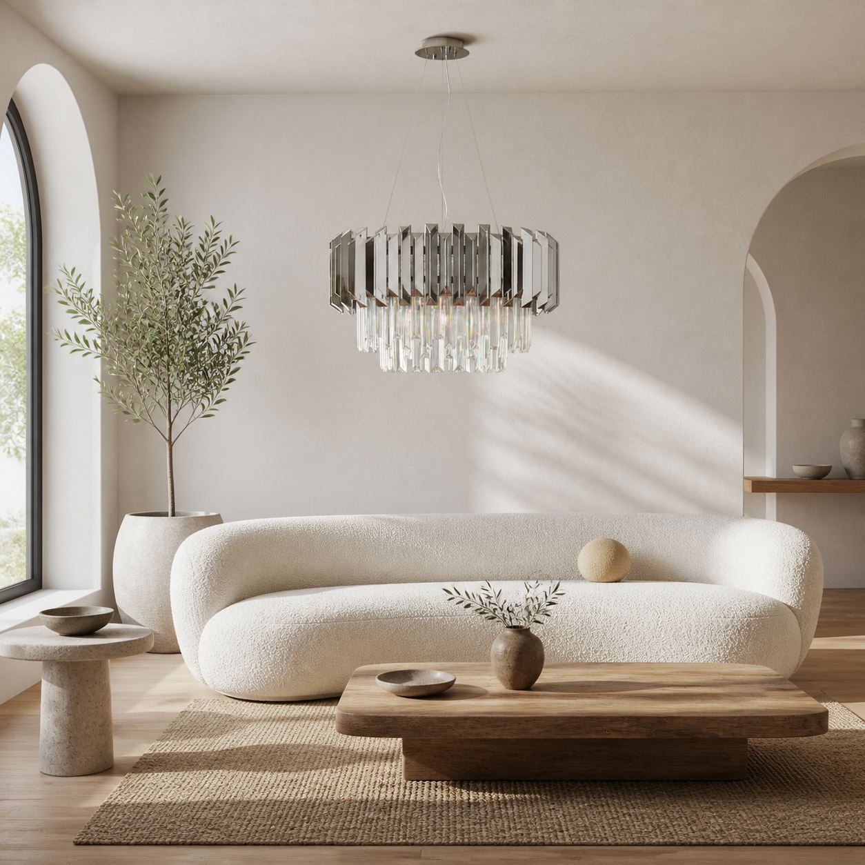 Virelia Contemporary Crystal Pendant Light – Layered Crystal Shade Ceiling Fixture for Dining or Living Room