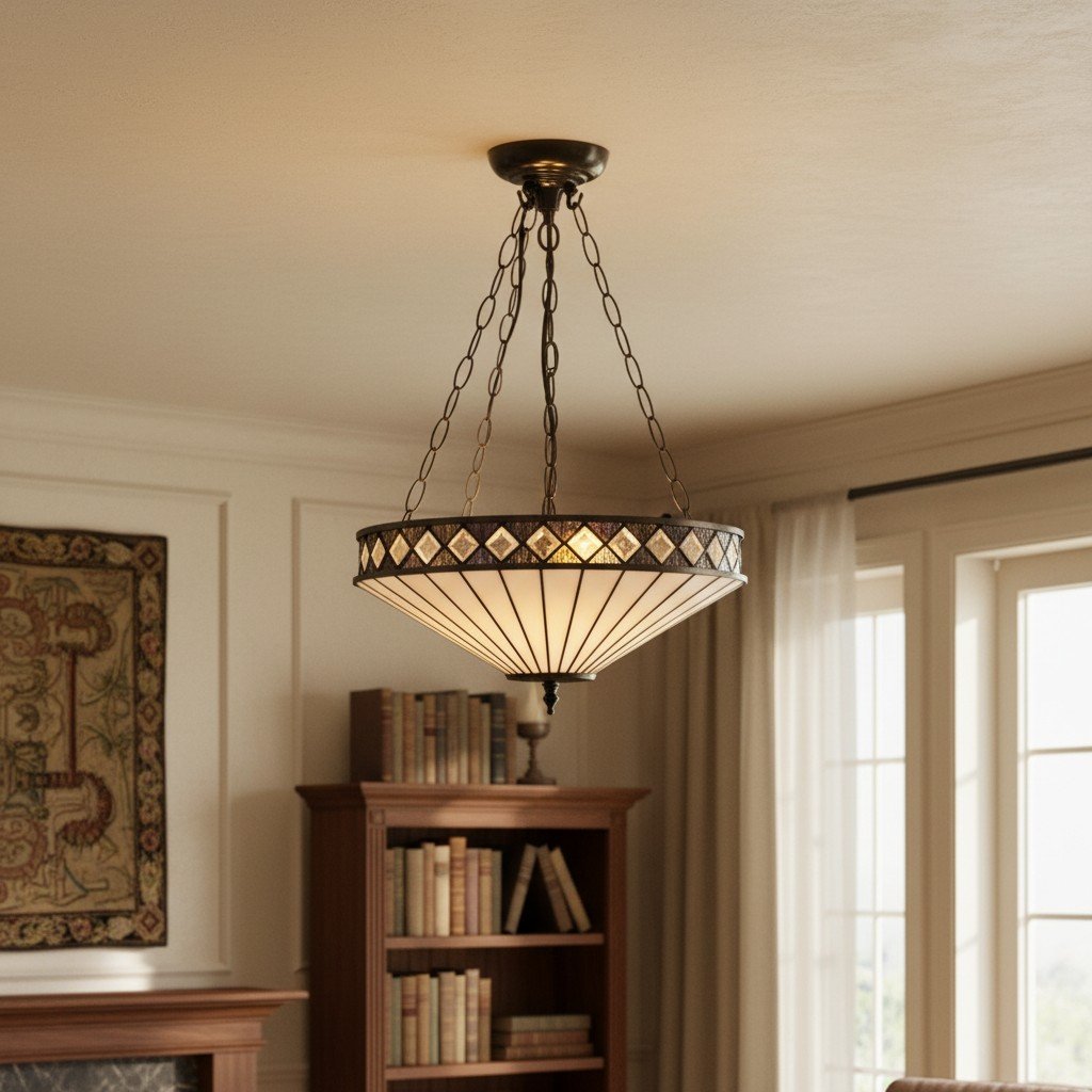 TF Fargo Adjustable Pendant with Stained-Glass Inspired Inverted Shade for Island and Dining