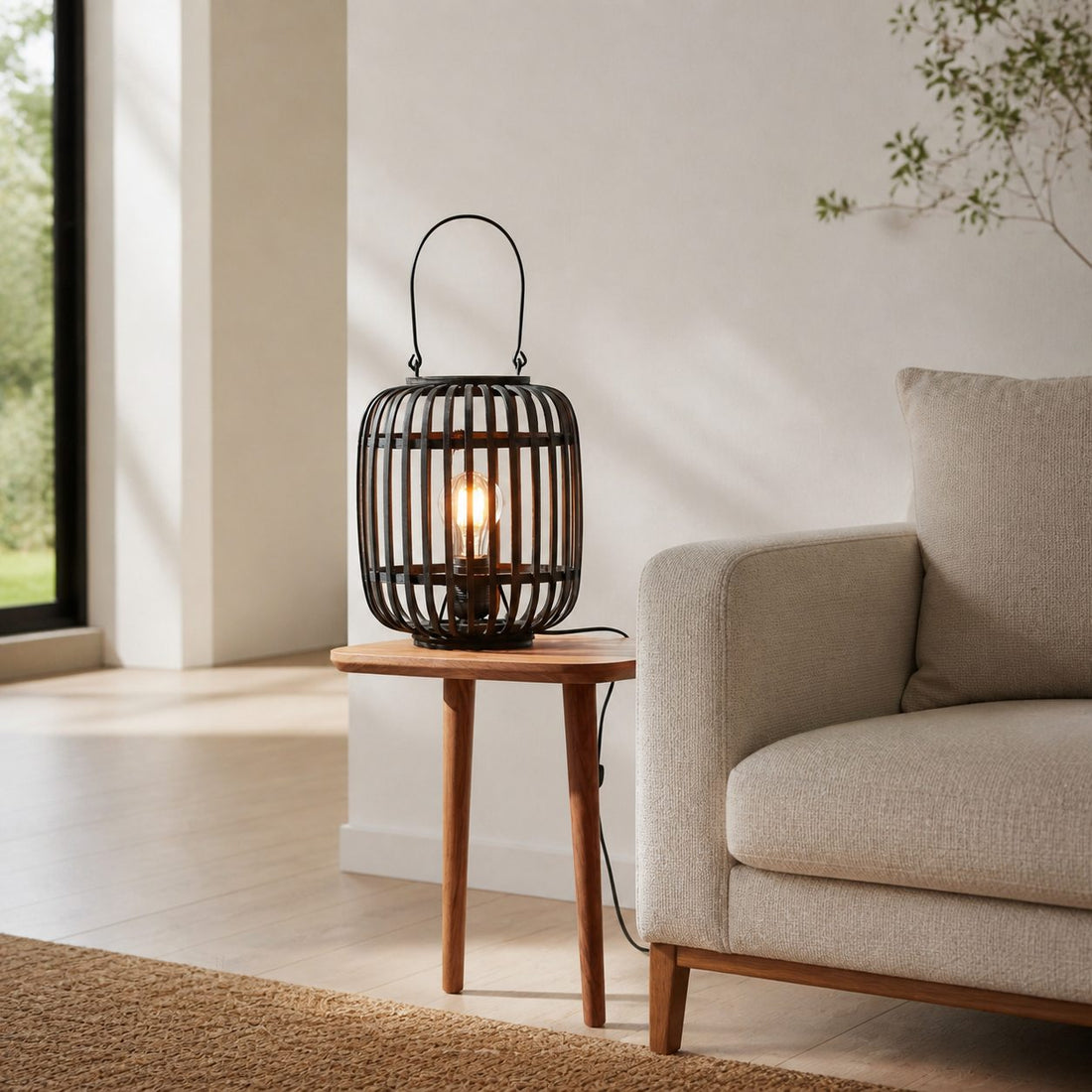 Yumeko Ambient Table Lamp - Open Bamboo Cage Design Stylish and Eco Friendly for Living & Bedroom
