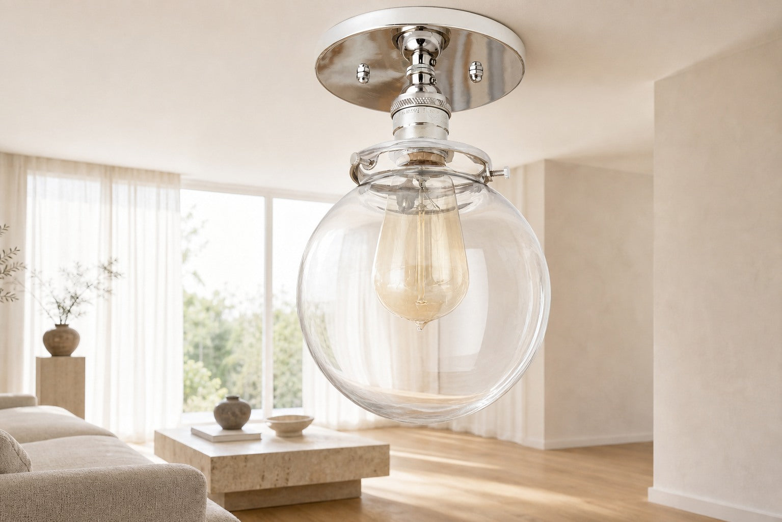 Glorica Glass Retro Globe Ceiling Light - Vintage Industrial Home Lighting