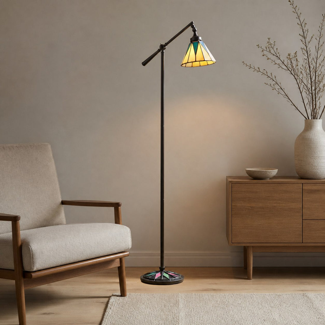 TF Dark Star Tiffany Task Floor Lamp – Art Deco Stained-Glass Floor Light for Living Room