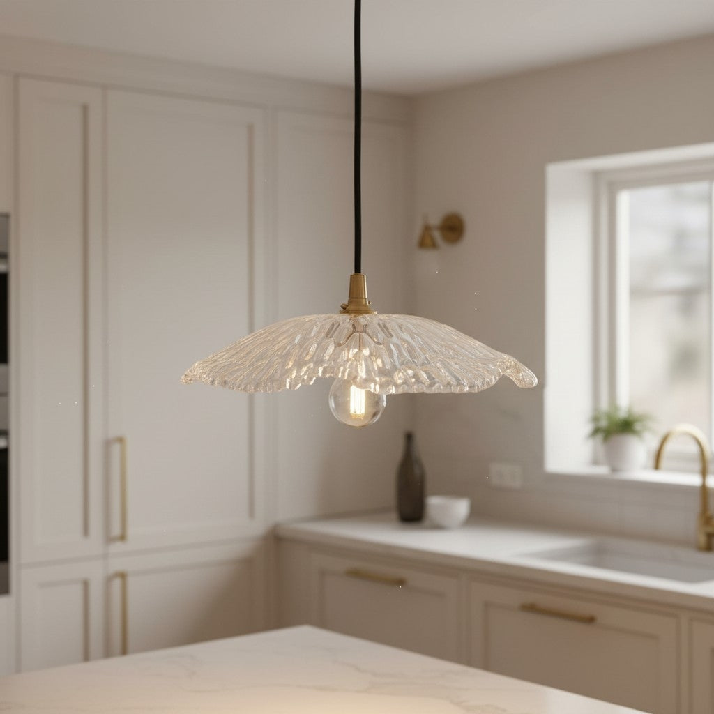 Floriaxis Floral Glass Pendant Light - Floral Glass Shade with Braided Cable for Kitchen or Dining