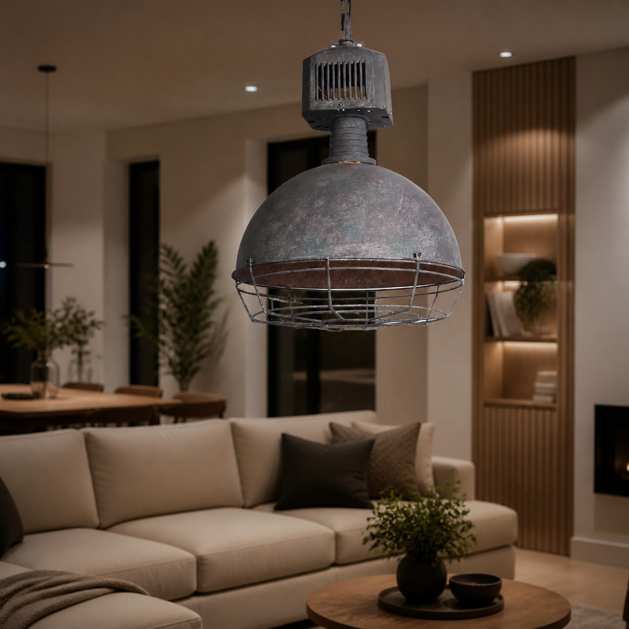 Caged Industrial Metal Pendant Light