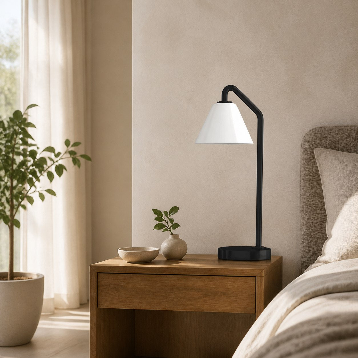 Conica Sculptural Cone Table Lamp - Modern Glass Lighting for Bedroom or Desk