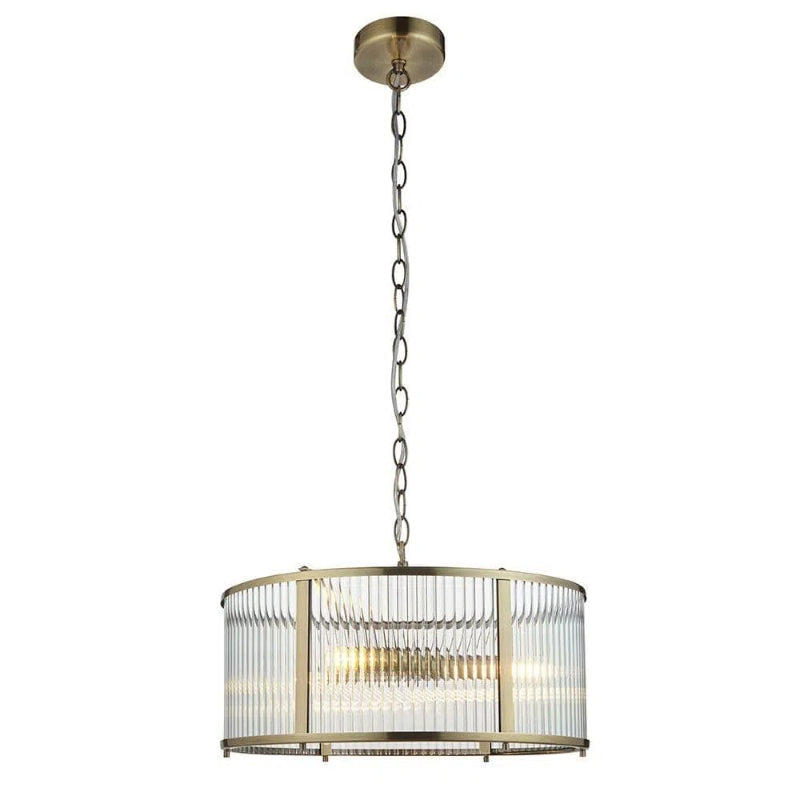 Ribbed Glass Brass Pendant Lamp - Antique Brass Light