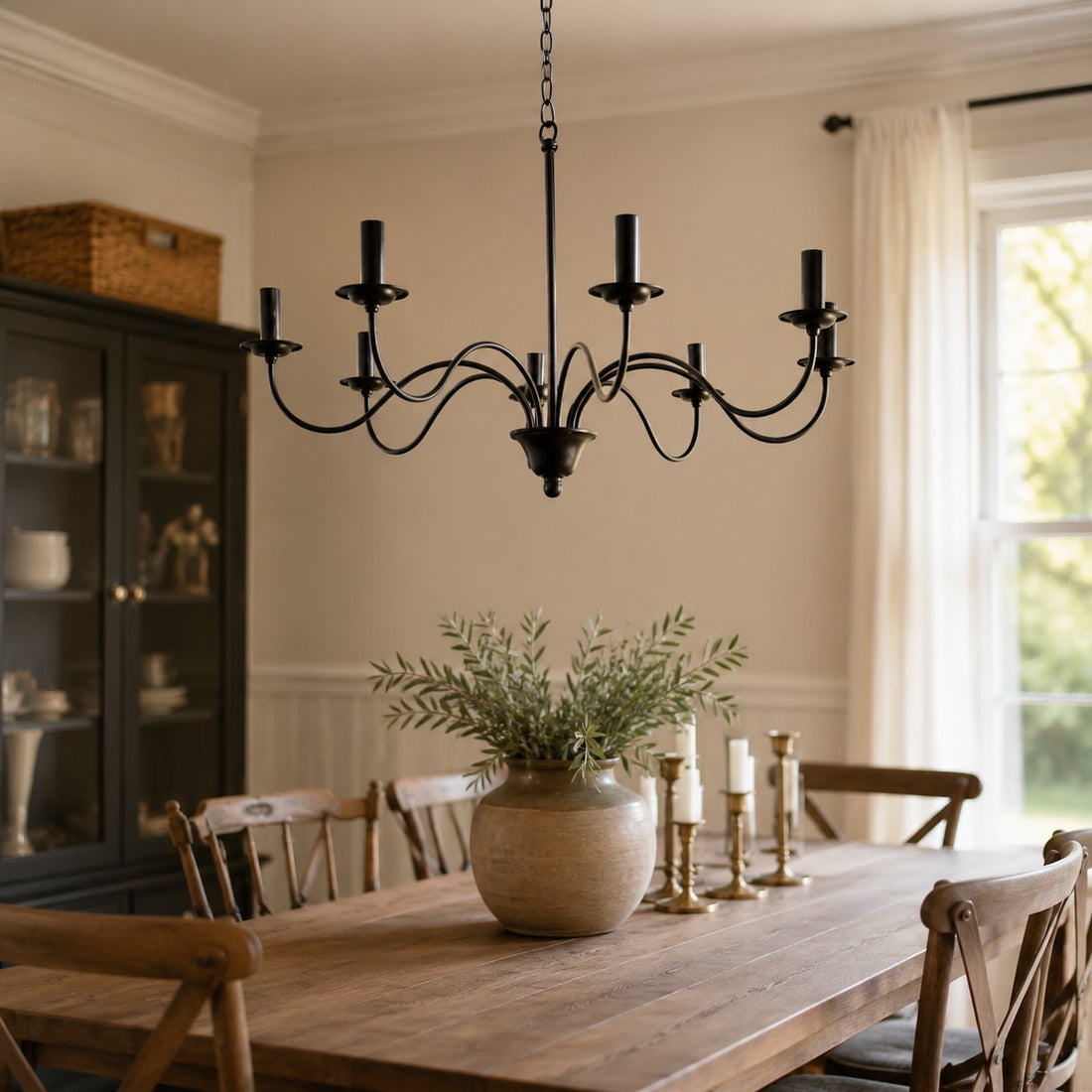 Vintage Black Iron Candle-Style Chandelier