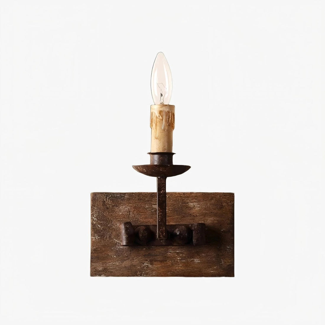 Single light rustic candle wall sconce on a white background