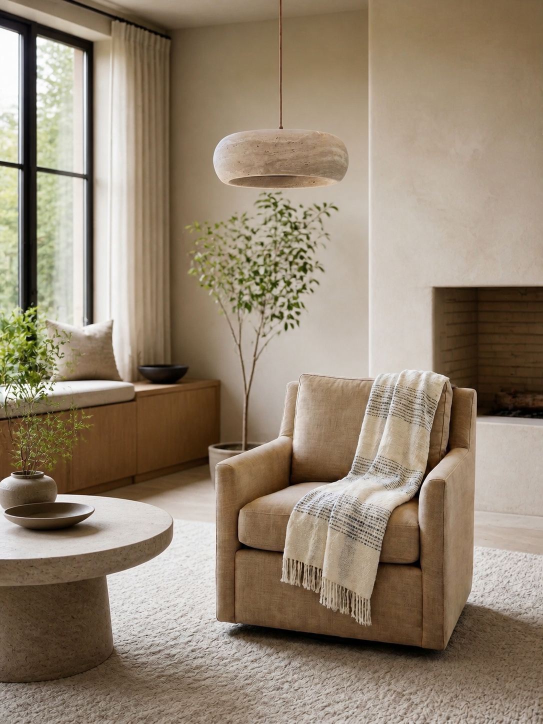 Travertine Drum Pendant Lamp