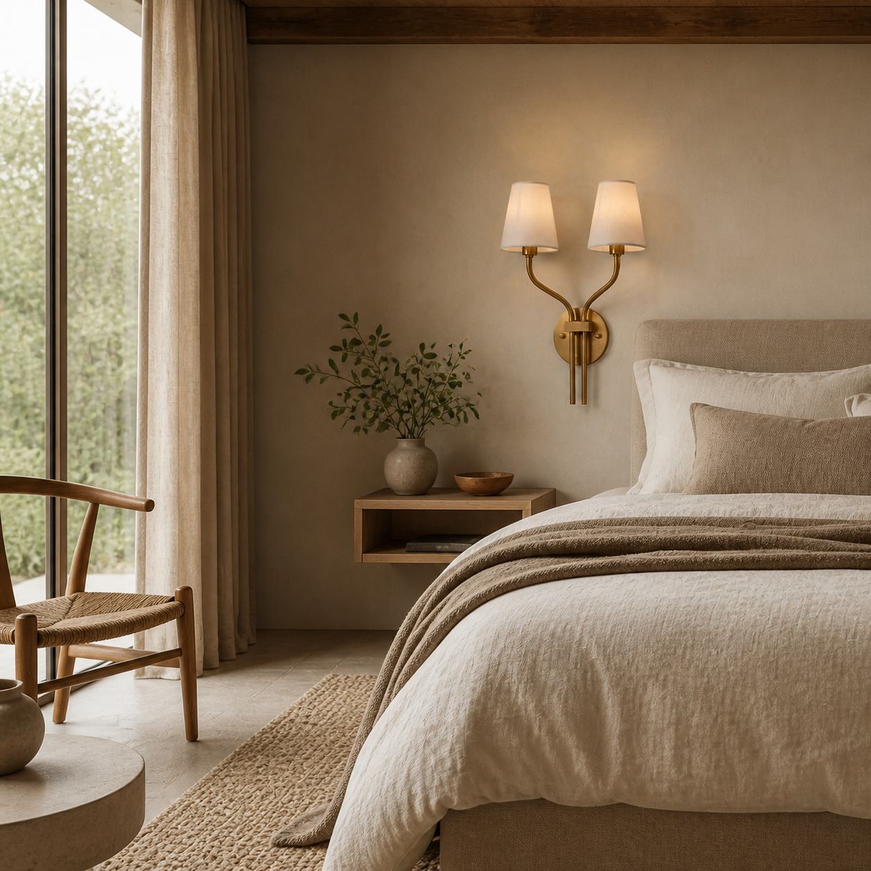 Hotel Inspired Gold Plated Dual Head Wall Lamp for Bedroom