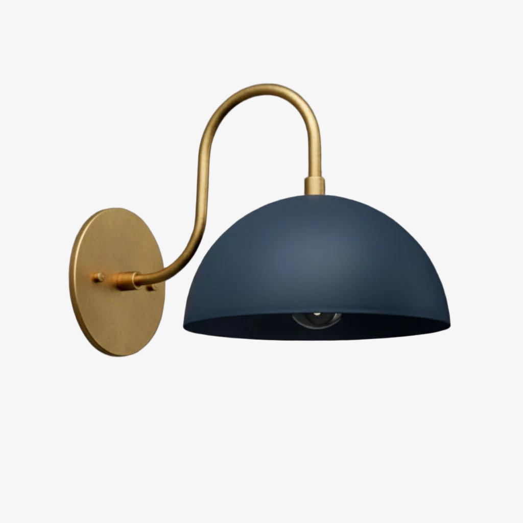 Curva Metal  Industrial Wall Sconce - Curved Brass Arm - Hammered Dome Light Fixture