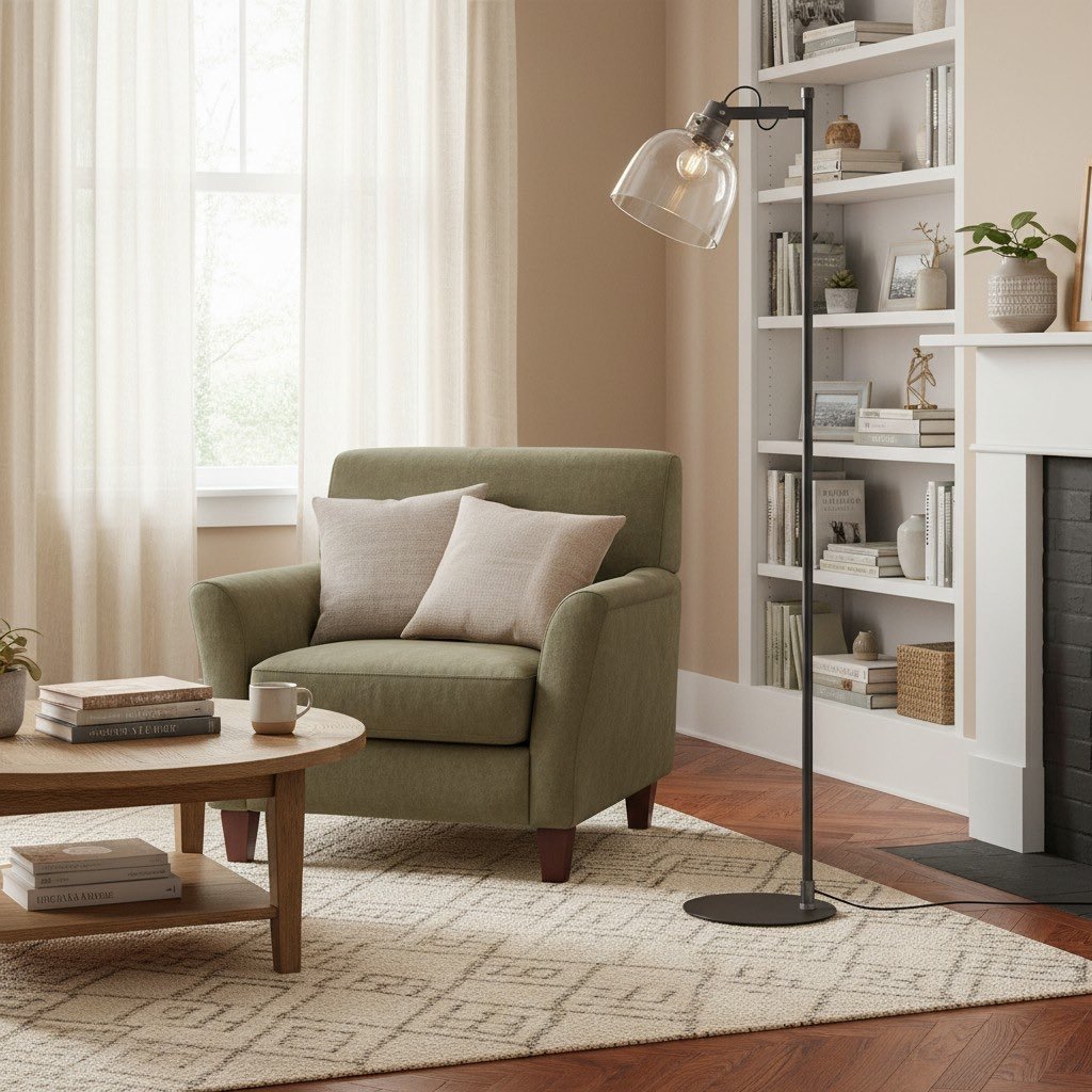 Readium Industrial Floor Lamp - Adjustable Glass Head Metal Base for Living Room and Bedroom