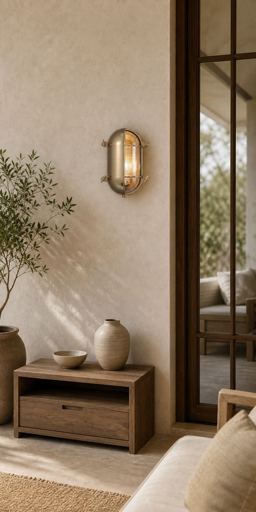 Ivoran Bulkhead Wall Sconce - Brass Caged Glass Vintage Industrial Light for Outdoor and Bathroom