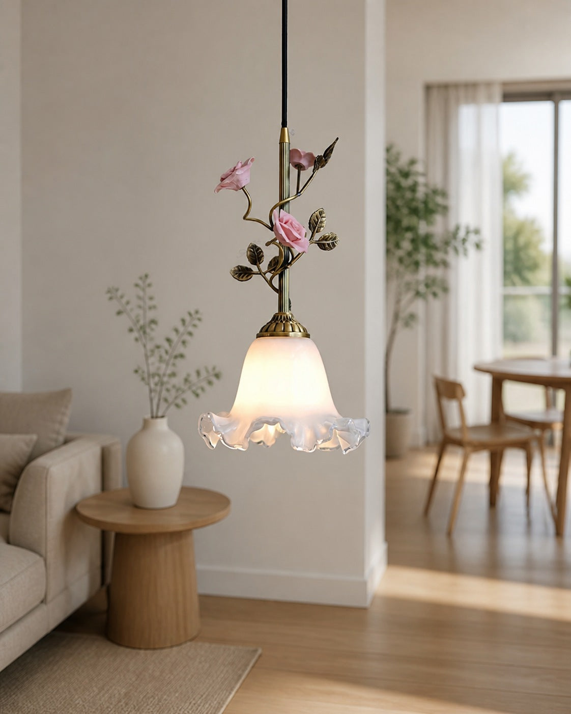 Lalique Rose Glass Pendant Lamp
