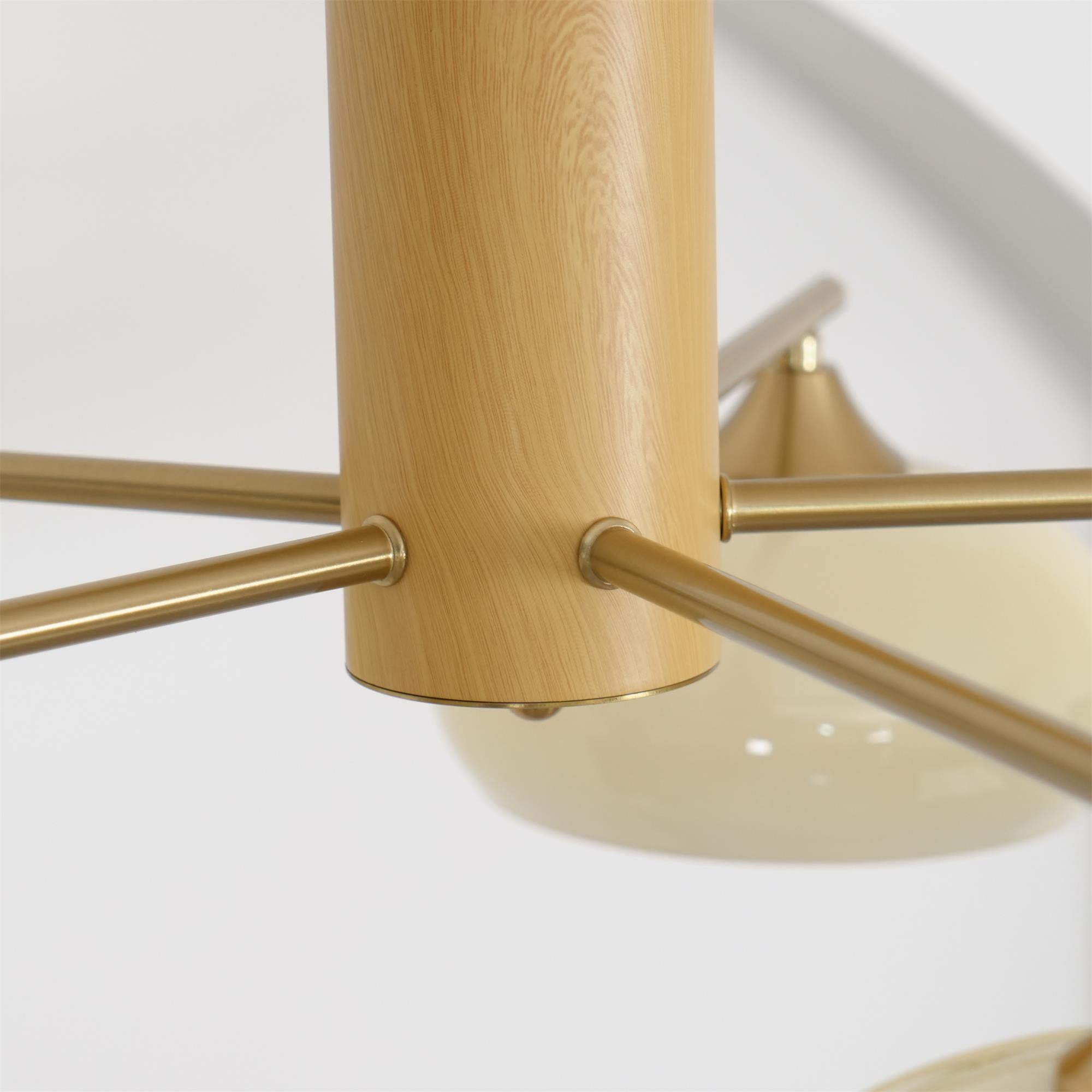 Bowl Shaped Multi - Head Chandelier With Wooden Decoration