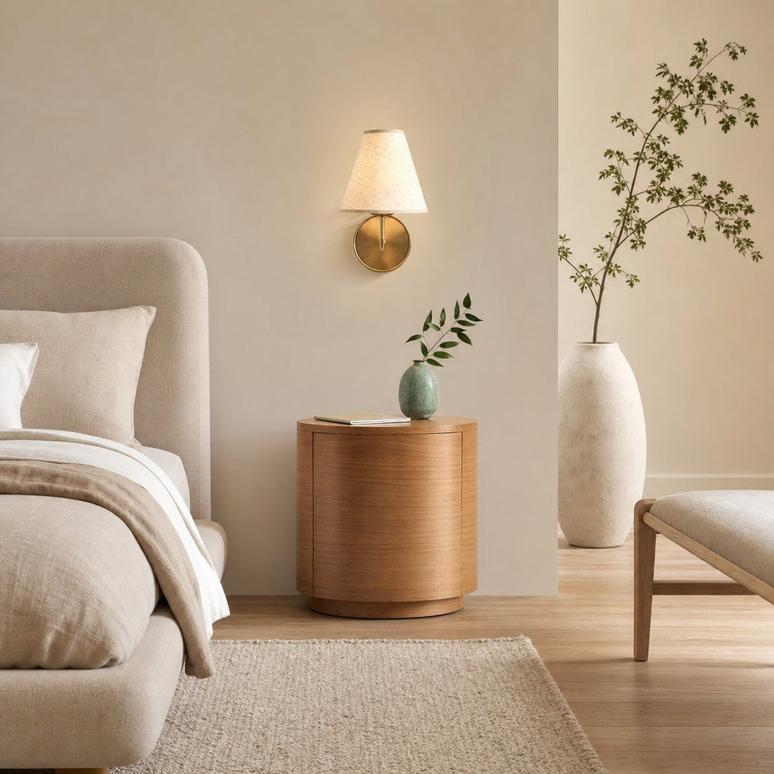 Fibura Sleek Metal Linen Shade Wall Light - Wall-Mounted Art