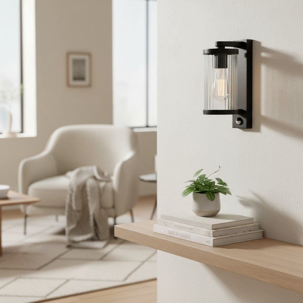 Karbonis Modern Outdoor Wall Sconce - Motion Sensor Security Light for Porch and Garden