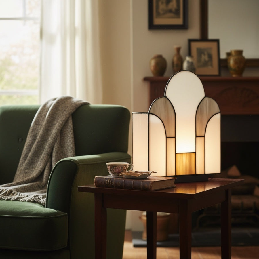 Kelsar Stained Glass Art Deco Table Lamp – Elegant Indoor Accent Light for Living Room or Entryway