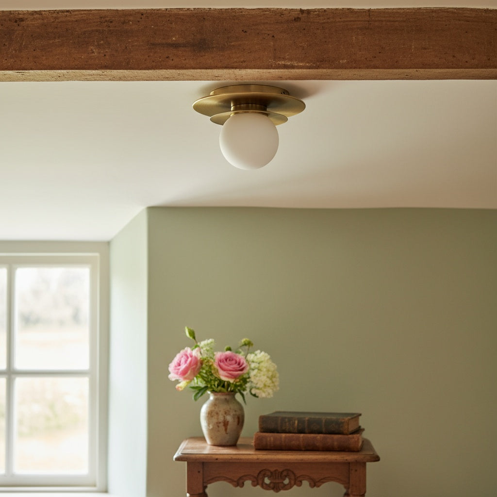 Artivo Layered Brass Globe Light – Versatile Opal Glass Ceiling or Wall Sconce for Stylish Spaces