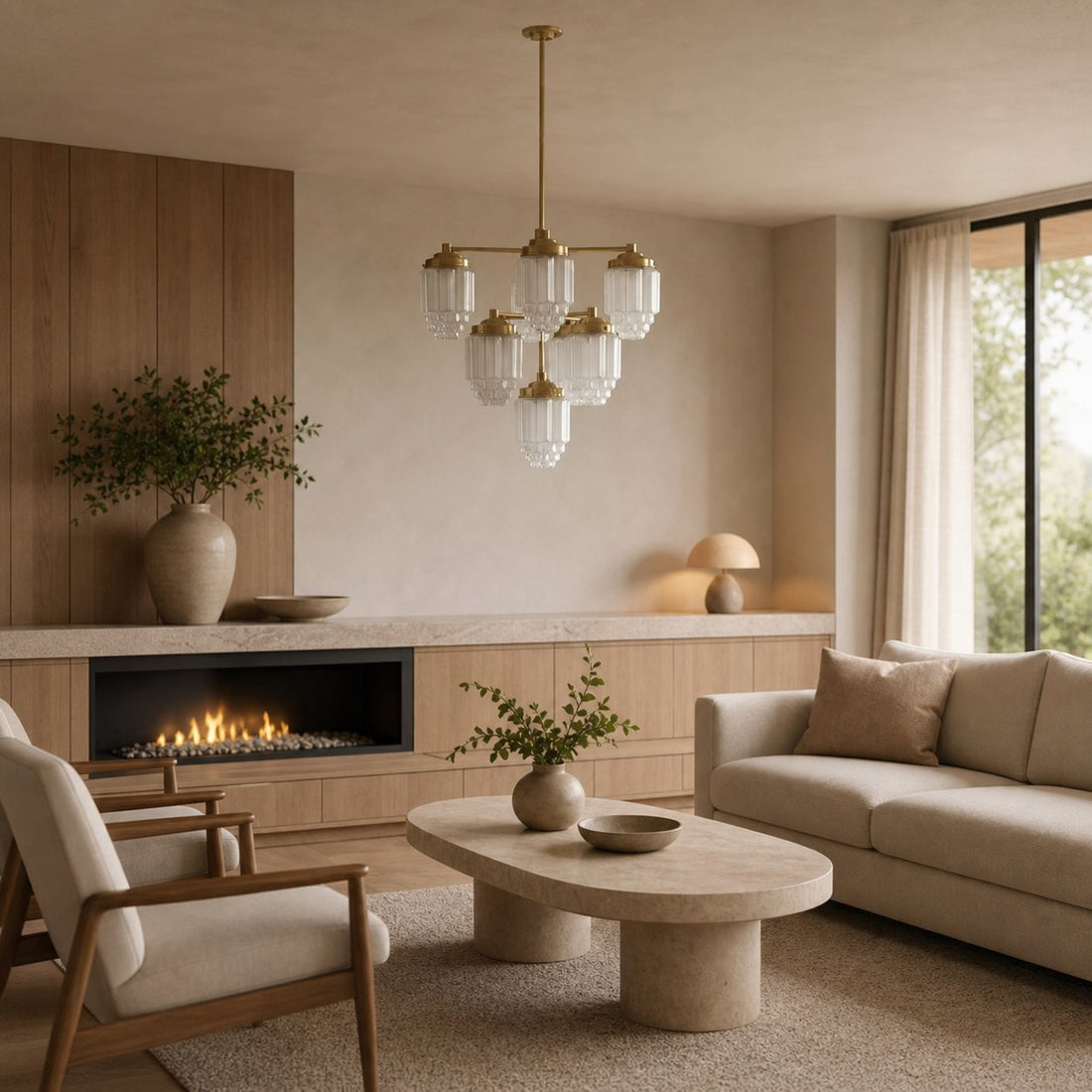 Tierlux Glass Textured Brass Chandelier – Timeless Lighting with Style