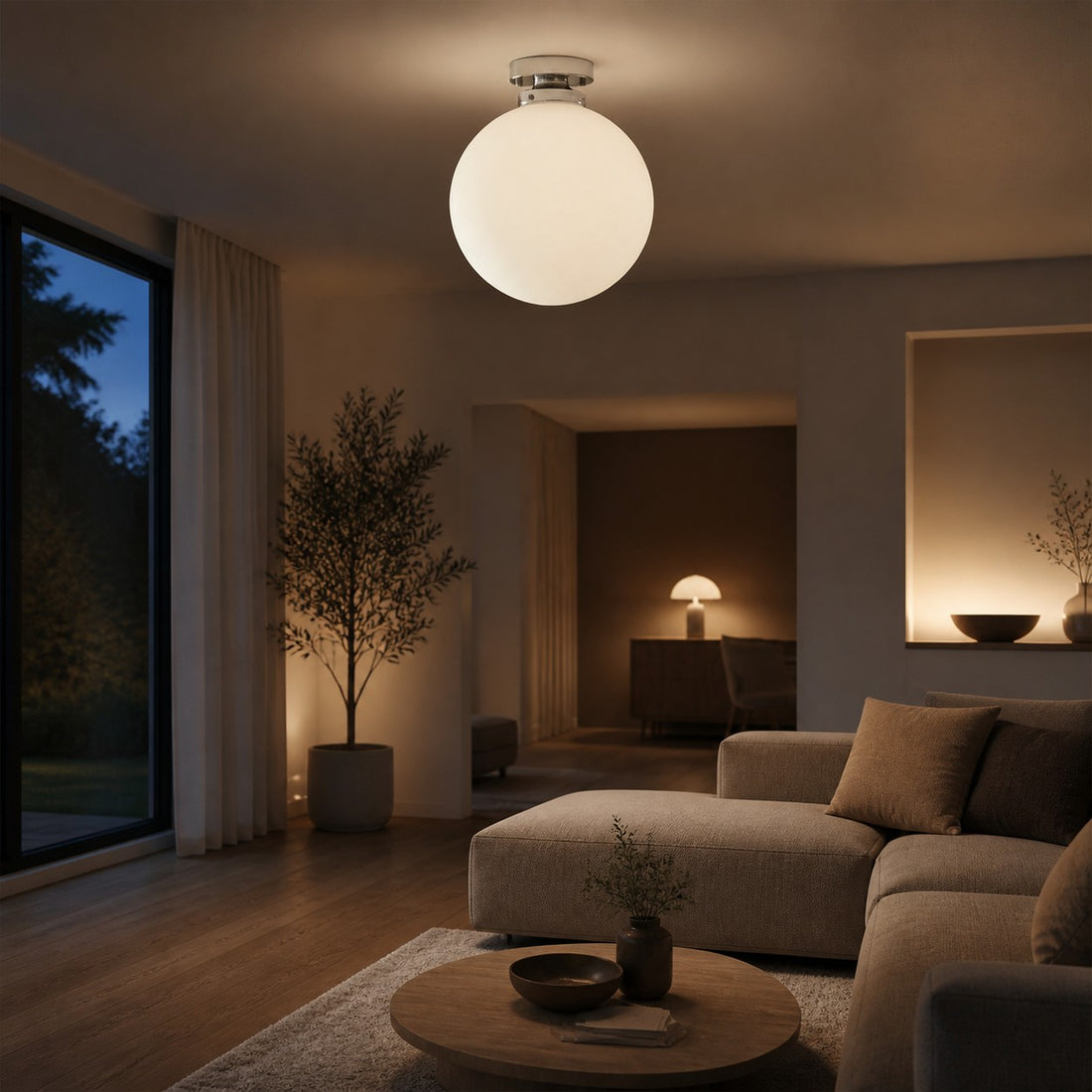 Glorica Glass 12 Inch Globe Ceiling Light - Frosted Glass Art Deco Pendant And Flush Mount