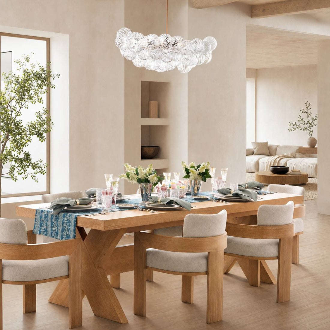 Bravira Glass Bubbled Chandelier - Vintage Brass Oval Glass Lighting