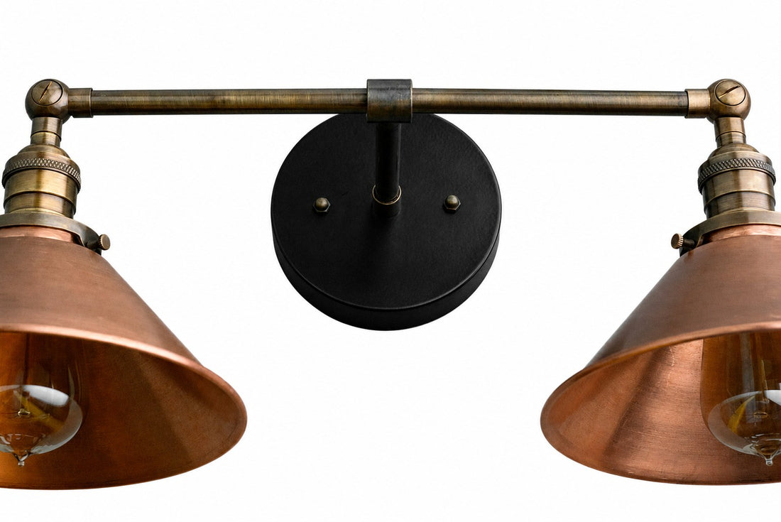 Conique Metal Industrial Wall Sconce with Dual Cone Shades - Vintage Metal Finish