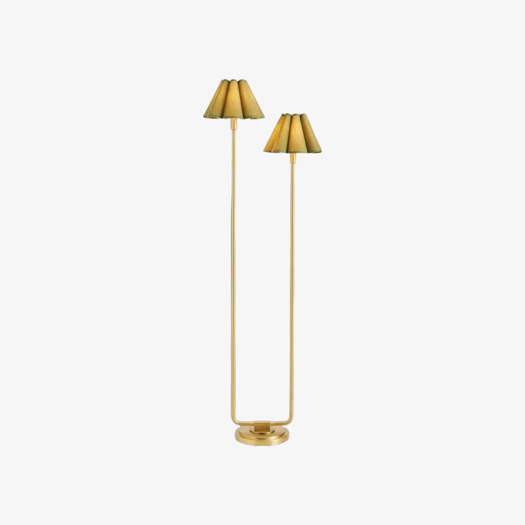 Duova Minimalist 2‑Light Floor Lamp - Modern Pleated Fabric Metal Light for Bedroom or Living Room