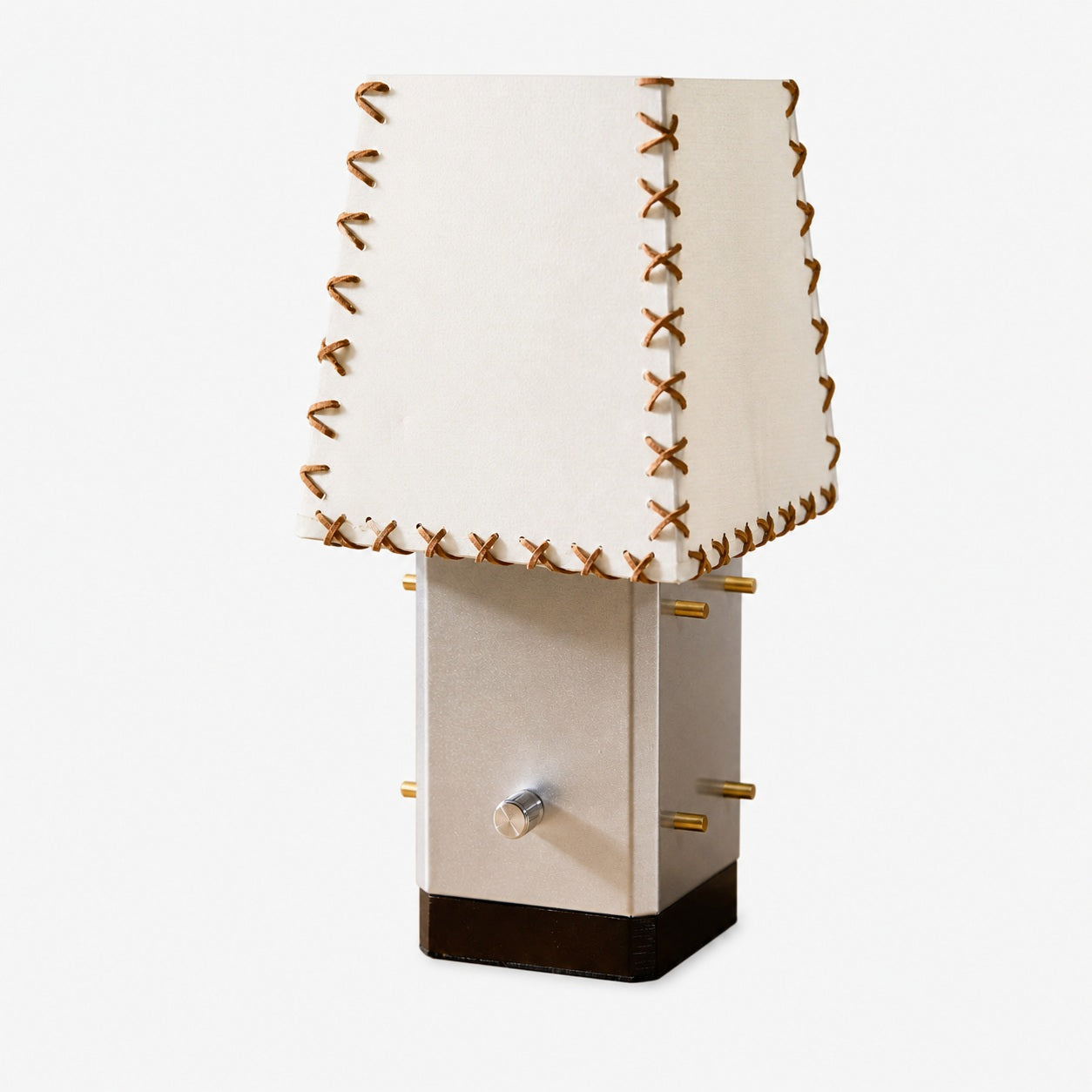 Modern Geometric Metal Table Lamp – Parchment Shade for Bedroom Nightstand Lighting