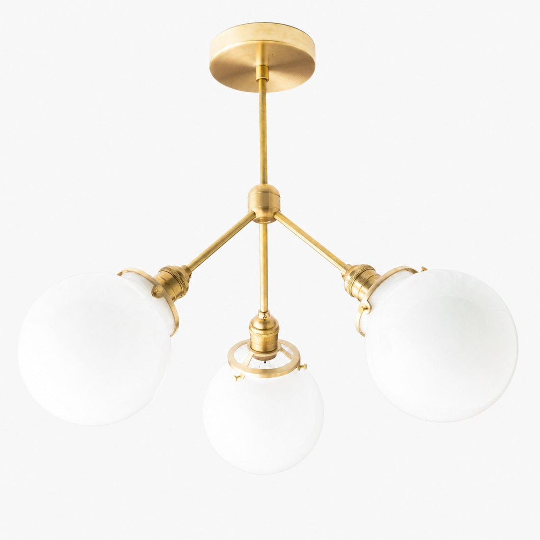 Glorica Glass Chandelier - Brass Globe Ceiling Light with Opal Shade