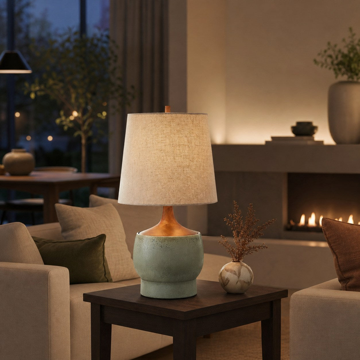 Avero Contemporary Table Lamp - Textured Cement Design for Living Room and Office