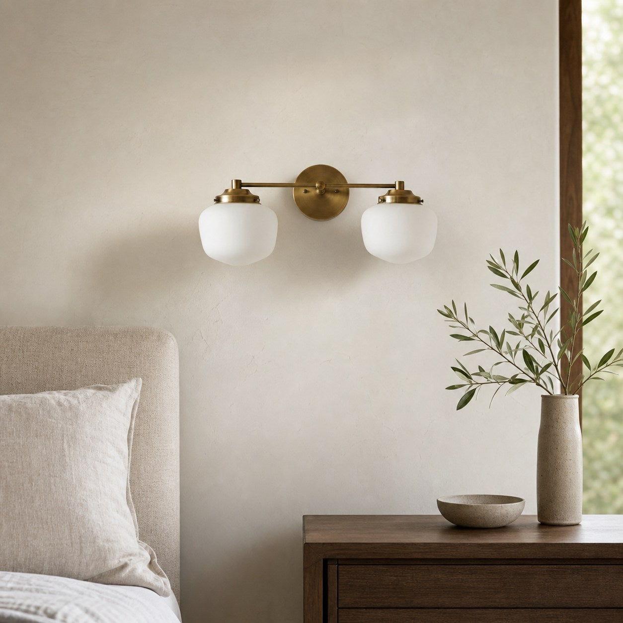Opalume Glass Art Deco Vanity Light - Bathroom Wall Sconce with White Glass Shades