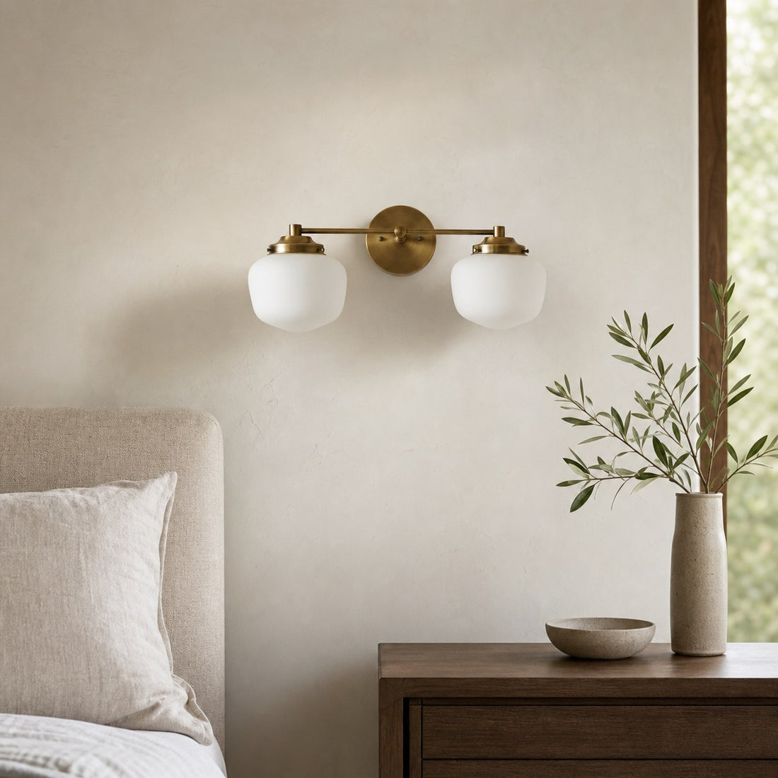 Opalume Glass Art Deco Vanity Light - Bathroom Wall Sconce with White Glass Shades