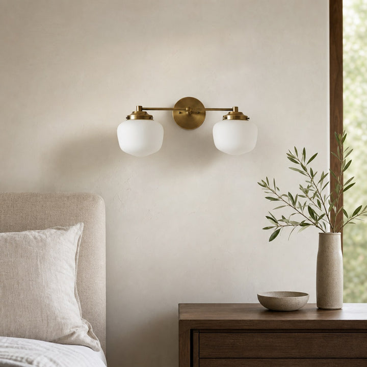 Opalume Glass Art Deco Vanity Light - Bathroom Wall Sconce with White Glass Shades