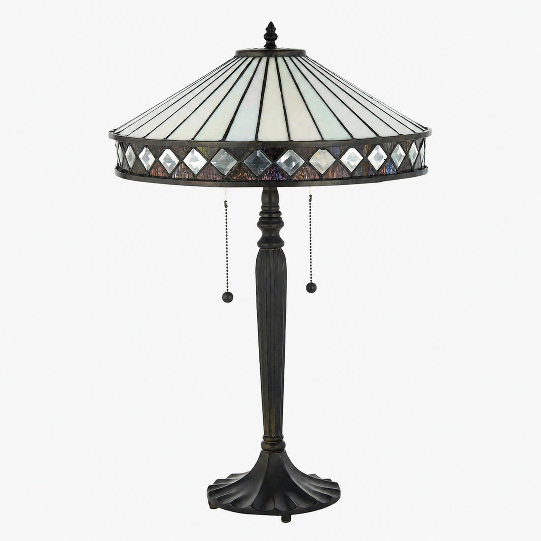 TF Fargo Geometric Tiffany Style Lamp — Amber and Cream Glass Accent Lighting for Bedroom or Study