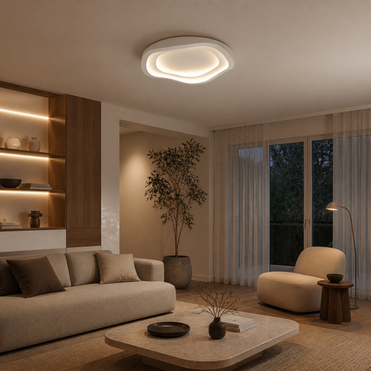 Aeris Elionis Ripple Pattern LED Ceiling Light – Minimalist Iron & Acrylic Flush Mount for Living Room