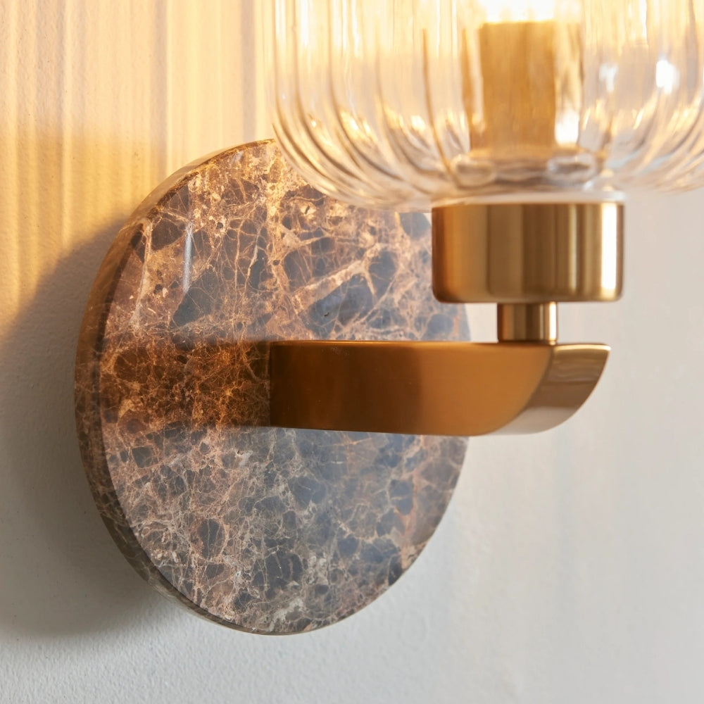 Korlisse Modern Marble Wall Light - Vintage Brass & Clear Glass Accent for Living Room and Hallway