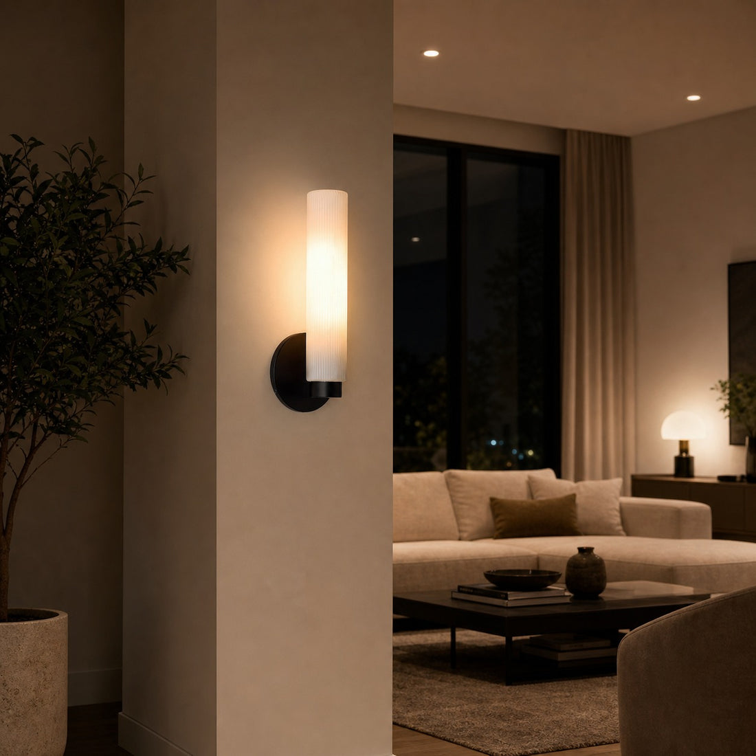 Rivora Fluted Glass Indoor Outdoor Sconce - Modern Wall Light for Home Decor