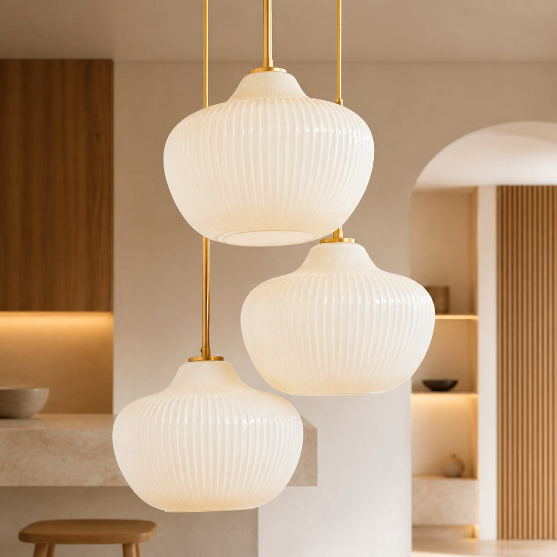 Rivrona Ribbed Glass 3-Light Chandelier - Sculptural Modern Lighting for Home