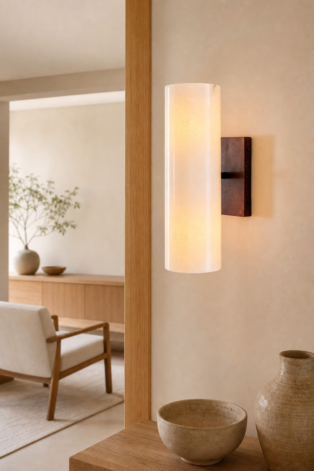 Wolvina Natural Marble Tube Sconce with Sleek Metal Details