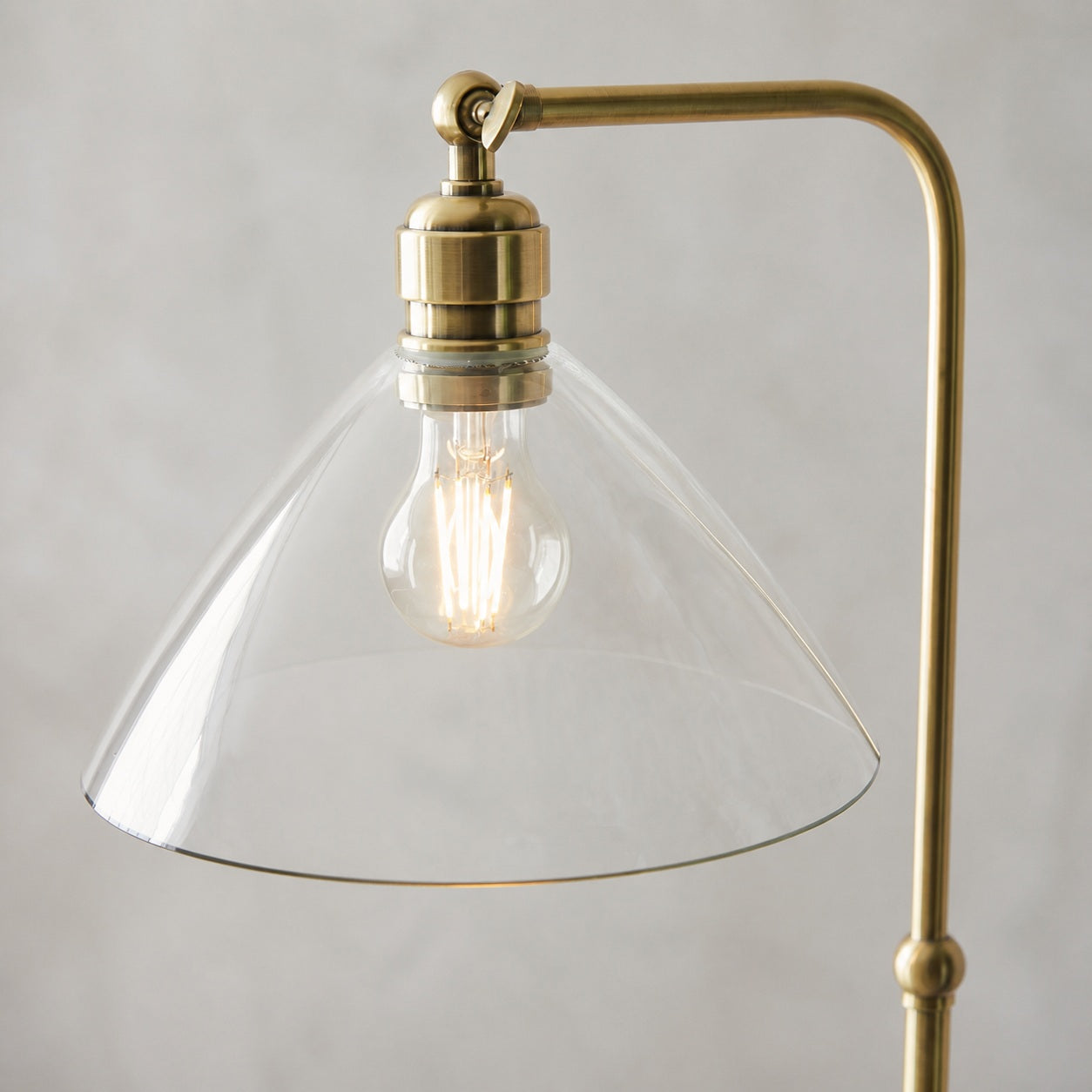 Clarione Art Deco Floor Lamp with Clear Glass Shade and Metal Base