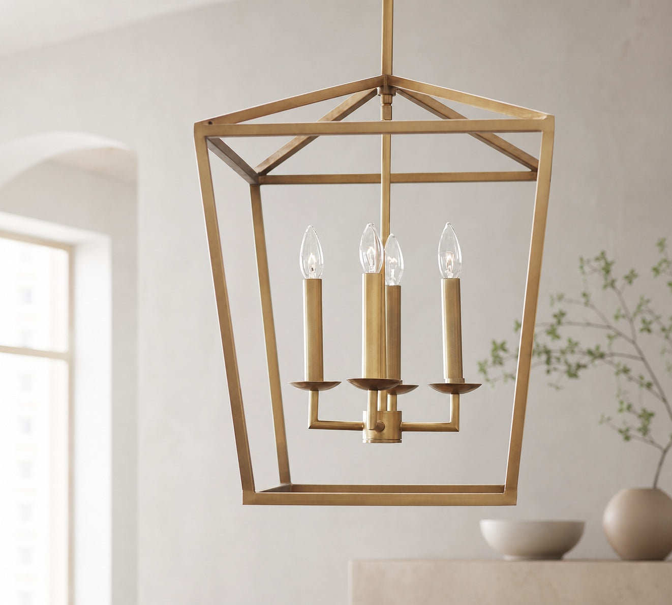 Rowan Bronze and Brass Lantern Pendant Light - Steel Hanging Ceiling Fixture