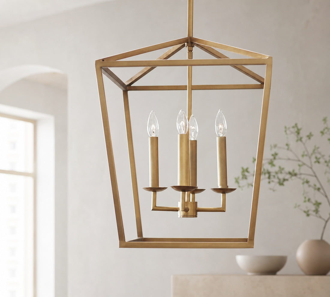 Rowan Bronze and Brass Lantern Pendant Light - Steel Hanging Ceiling Fixture